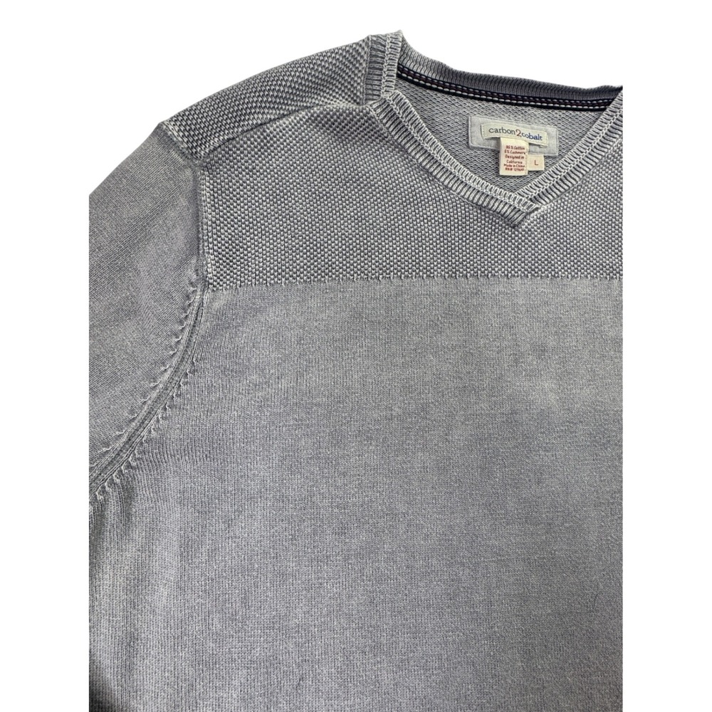 Carbon2Cobalt Mens Gray V-Neck Cotton Cashmere Sweater Large Preppy old money